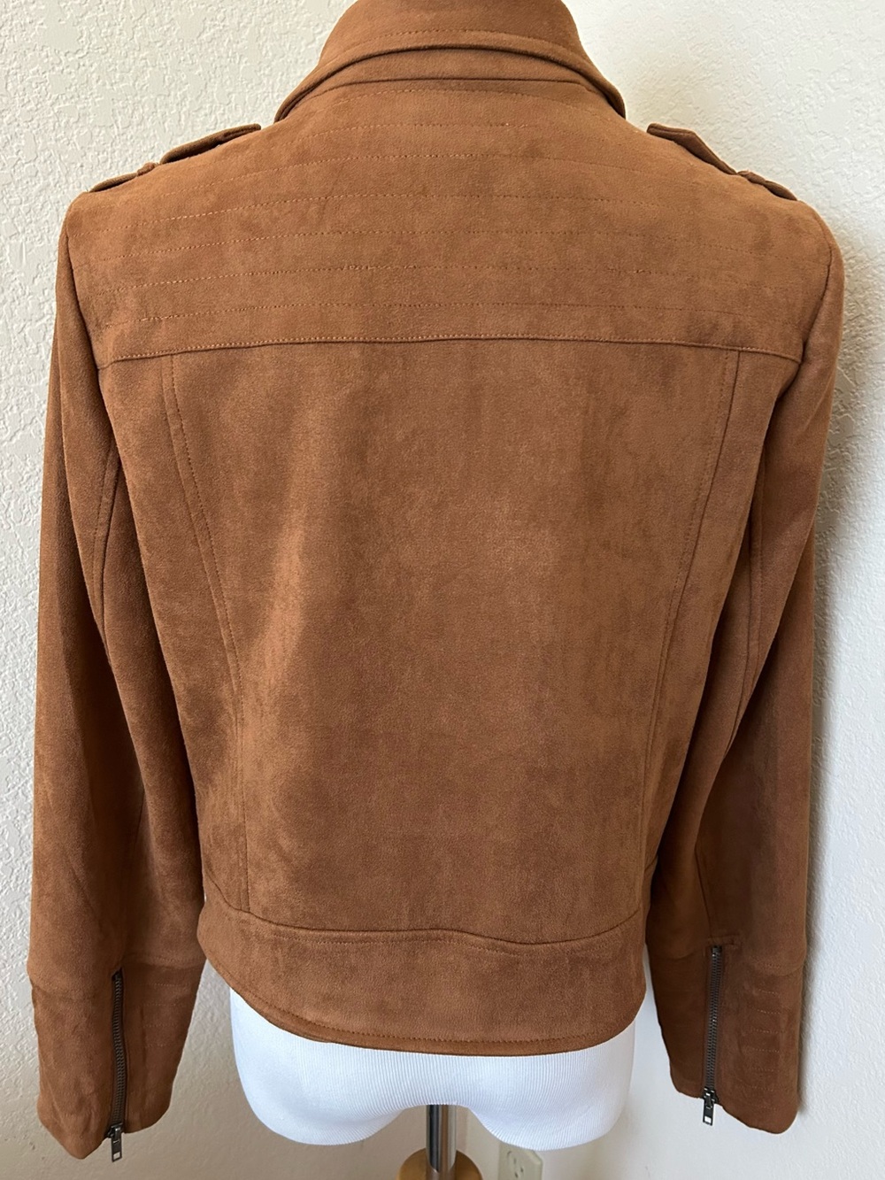 Faux Suede Jacket Motorcycle Style Jacket Dakota Jacket Rust Brown Faux Suede - Picture 4 of 7